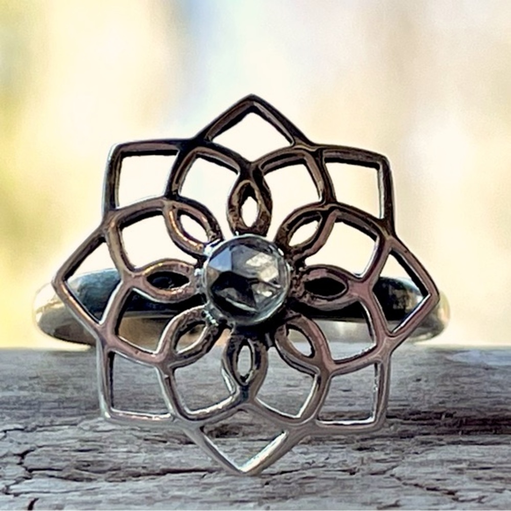 Lotus Herkimer Diamond Point Sterling Silver Ring | sz 6